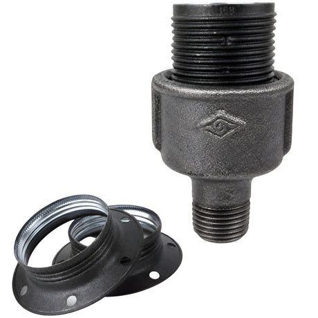 Kit portalampada E27 in metallo opaco grigio su raccordo 1/2'' (15x21mm) maschio in ghisa nera economica