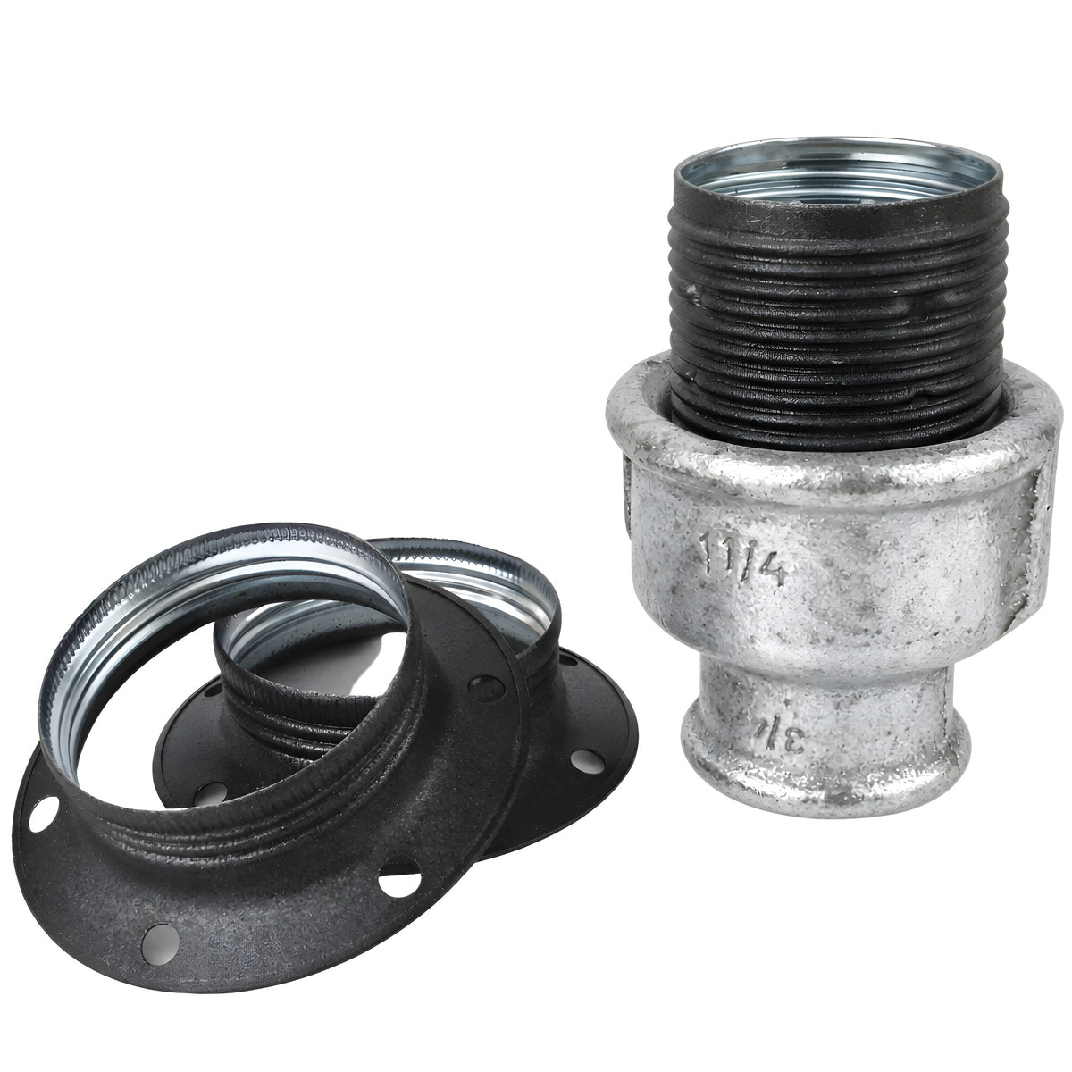 Kit portalampada E27 in metallo opaco grigio su raccordo femmina in ghisa zincata