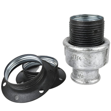 Kit portalampada E27 in metallo opaco grigio su raccordo femmina in ghisa zincata