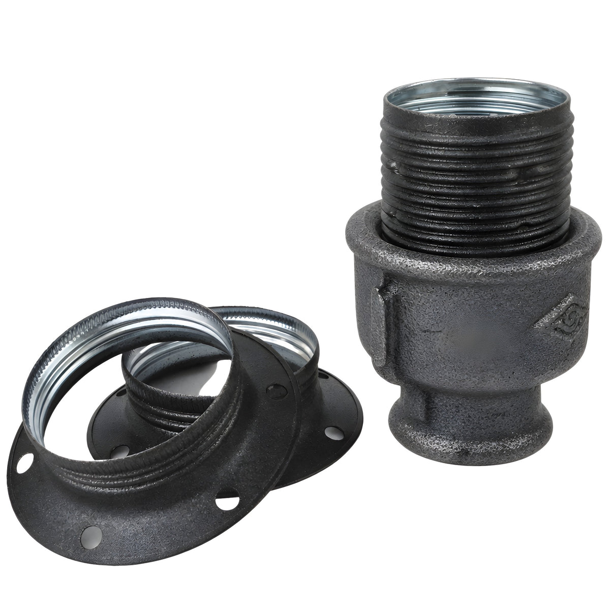 Kit portalampada E27 in metallo opaco grigio su raccordo femmina in ghisa nera economica
