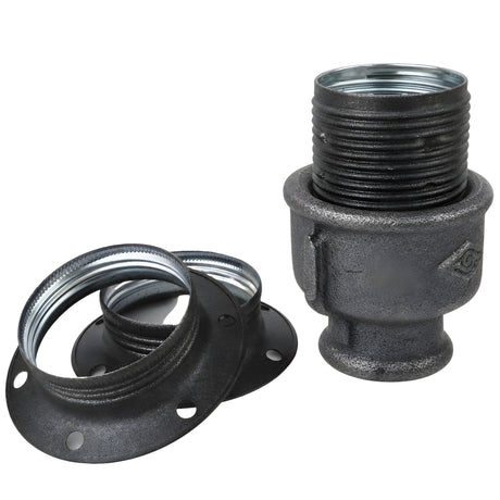 Kit portalampada E27 in metallo opaco grigio su raccordo femmina in ghisa nera economica