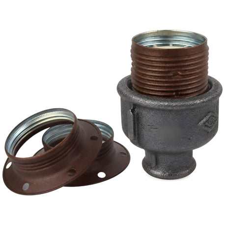 Kit portalampada E27 in metallo opaco color ruggine su raccordo 1/2'' (15x21mm) femmina in ghisa nera economica