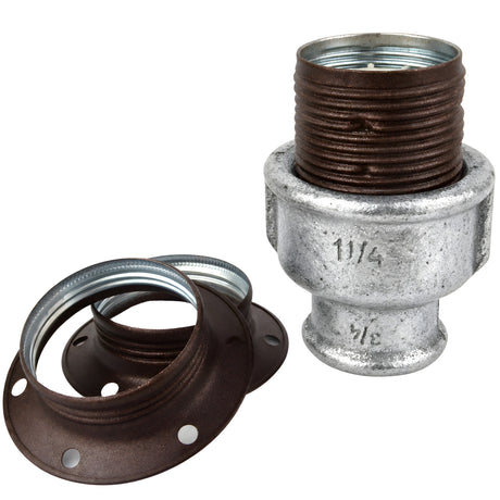 Kit portalampada E27 in metallo opaco color ruggine su raccordo femmina in ghisa zincata