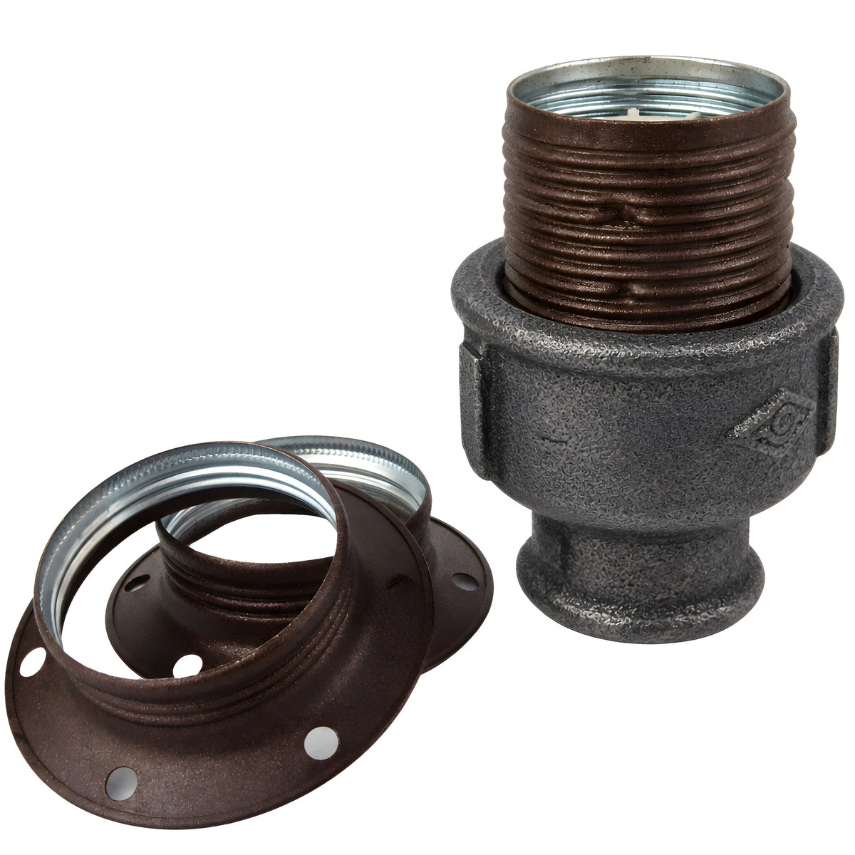 Kit portalampada E27 in metallo opaco color ruggine su raccordo femmina in ghisa nera economica