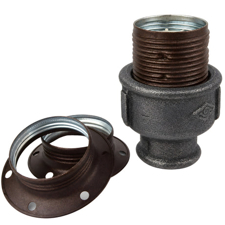 Kit portalampada E27 in metallo opaco color ruggine su raccordo femmina in ghisa nera economica