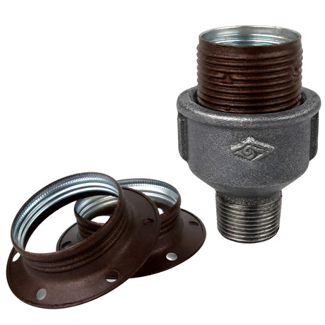Kit portalampada E27 in metallo opaco color ruggine su raccordo maschio in ghisa nera economica