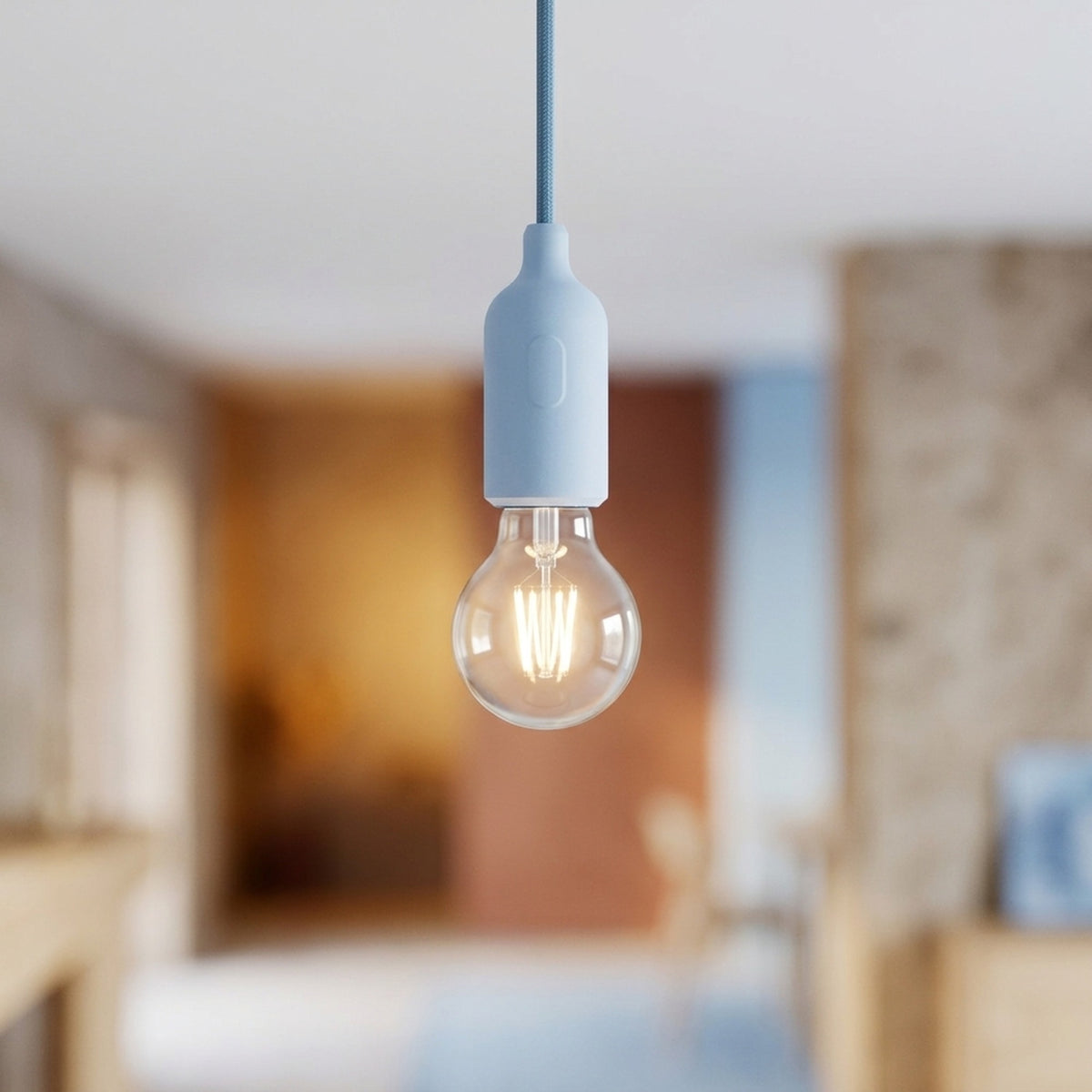 Portalampada E27 in silicone con interruttore — Azzurro cielo