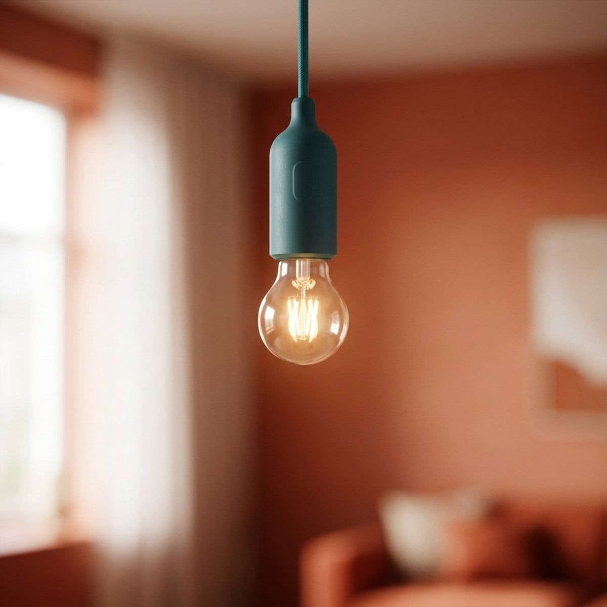 Portalampada E27 in silicone con interruttore — Blu petrolio