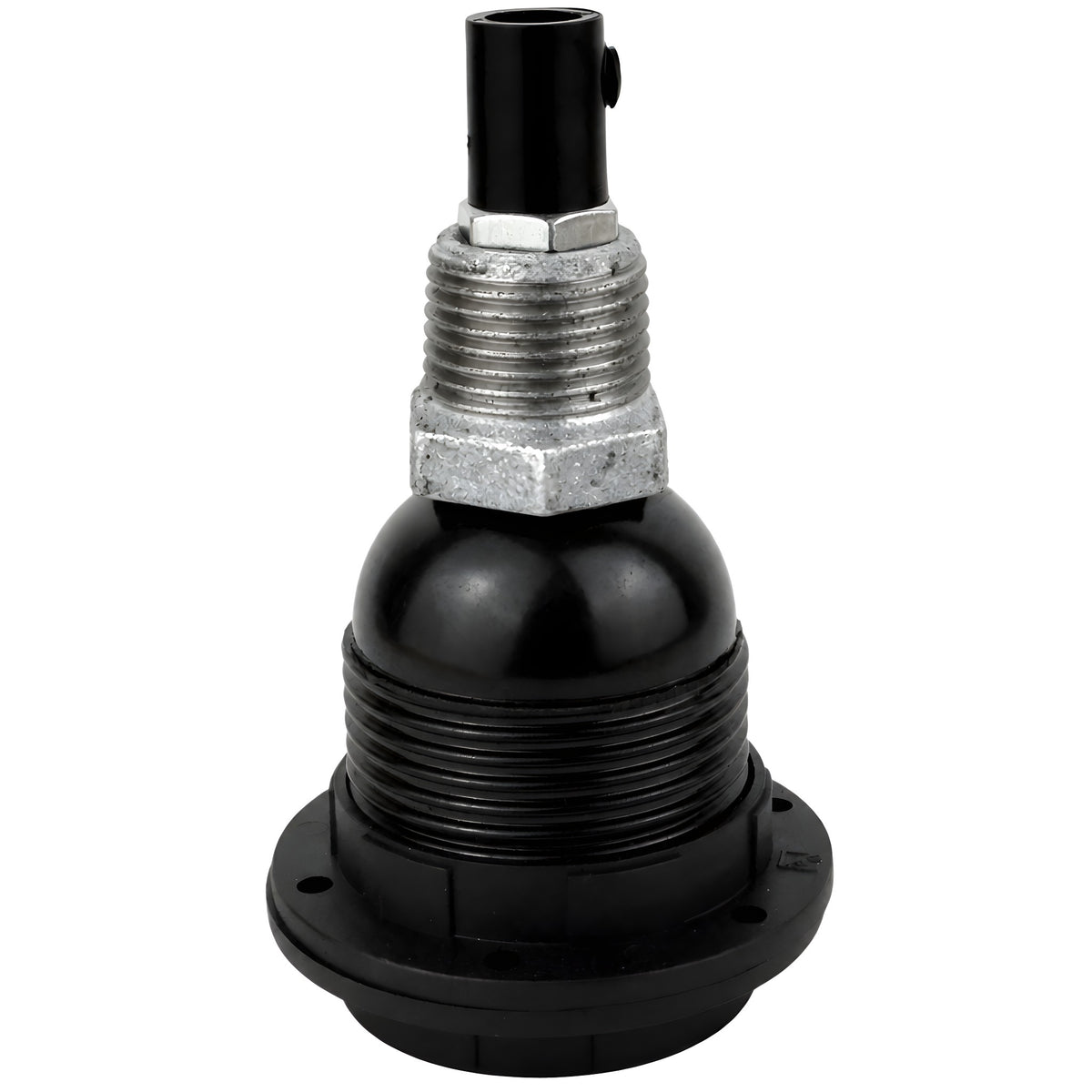 Kit portalampada E27 in bachelite con ghiere su raccordo 1/2'' (15x21mm) maschio in ghisa zincata