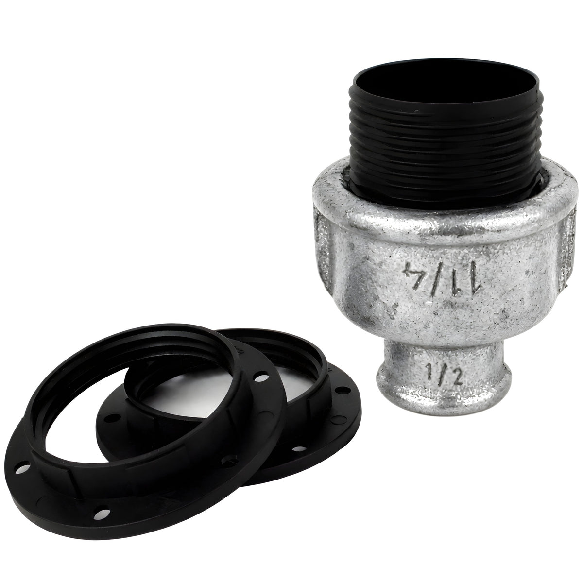 Kit portalampada E27 in termoplastica su raccordo 1/2'' (15x21mm) femmina in ghisa zincata