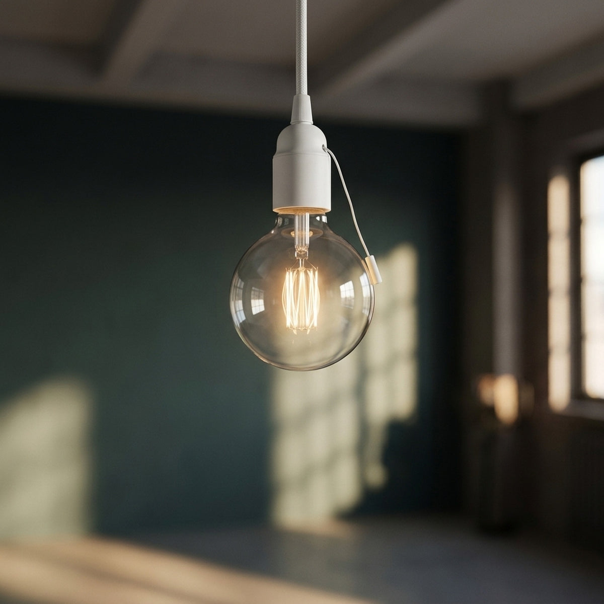 Portalampada E27 in termoplastica con interruttore a tirante — Bianco