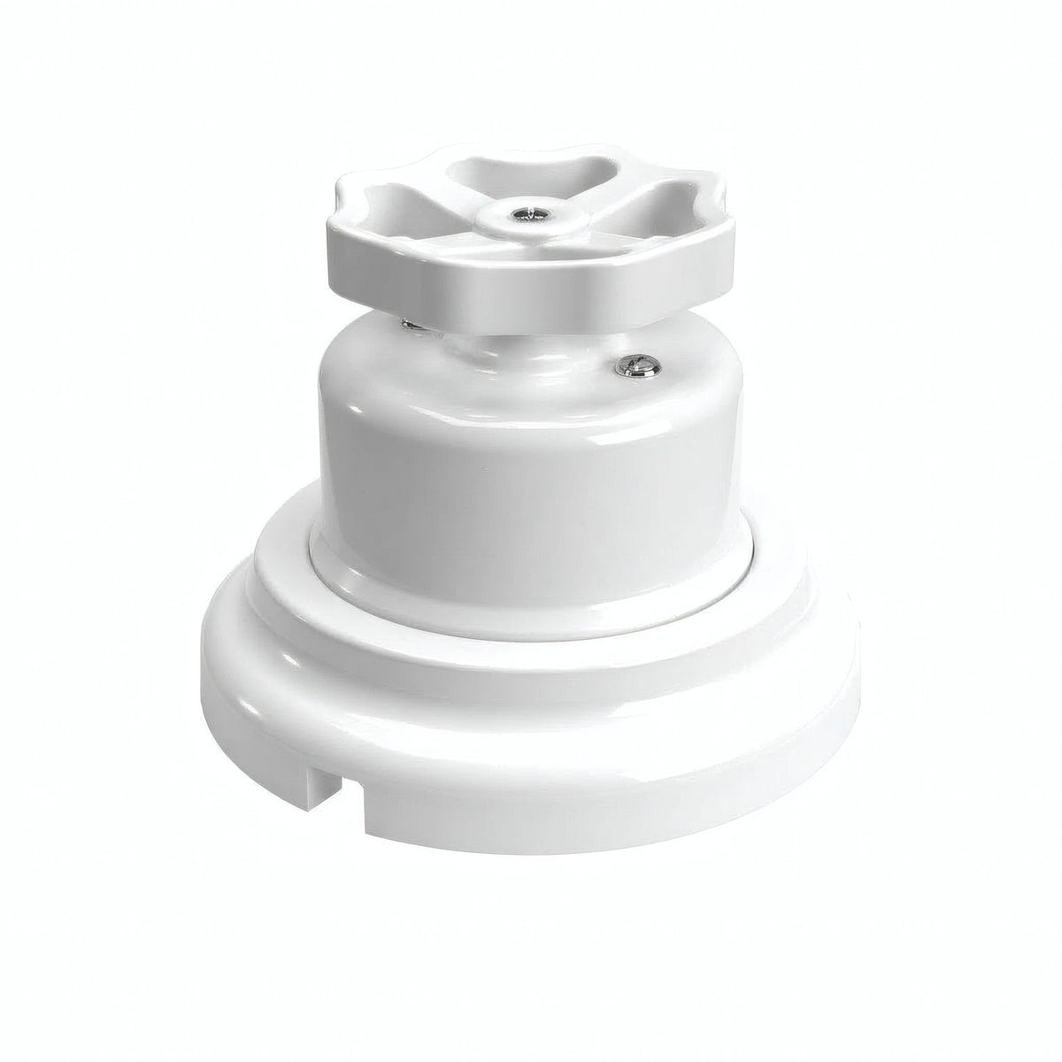 Kit deviatore in porcellana con manopola e base — Bianco / Bianco / Piatta Ø 100 mm