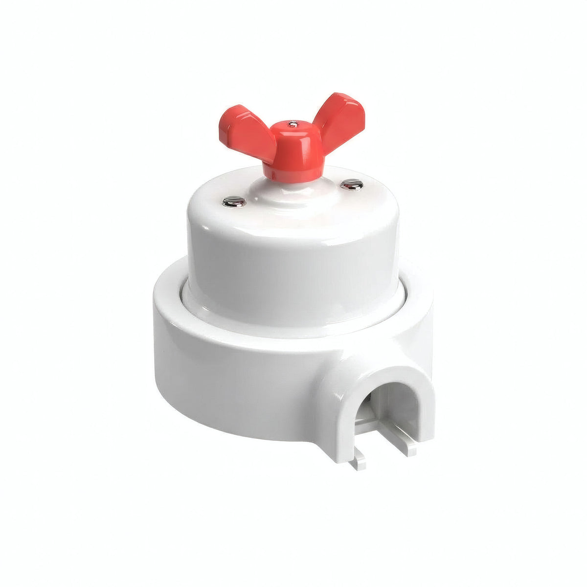 Kit deviatore in porcellana con galletto e base — Bianco / Rosso / 1 uscita