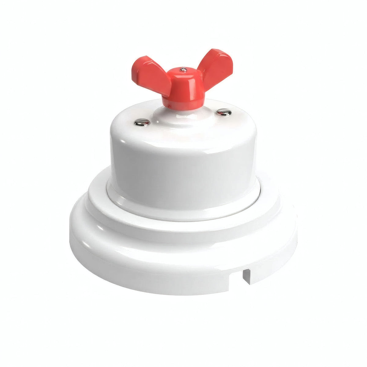 Kit deviatore in porcellana con galletto e base — Bianco / Rosso / Piatta Ø 100 mm