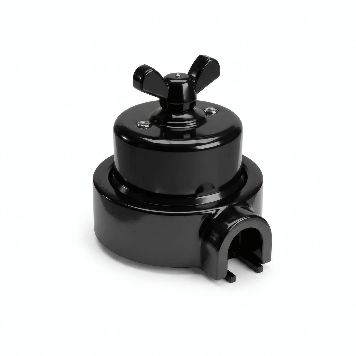 Kit deviatore in porcellana con galletto e base — Nero / Nero / 1 uscita