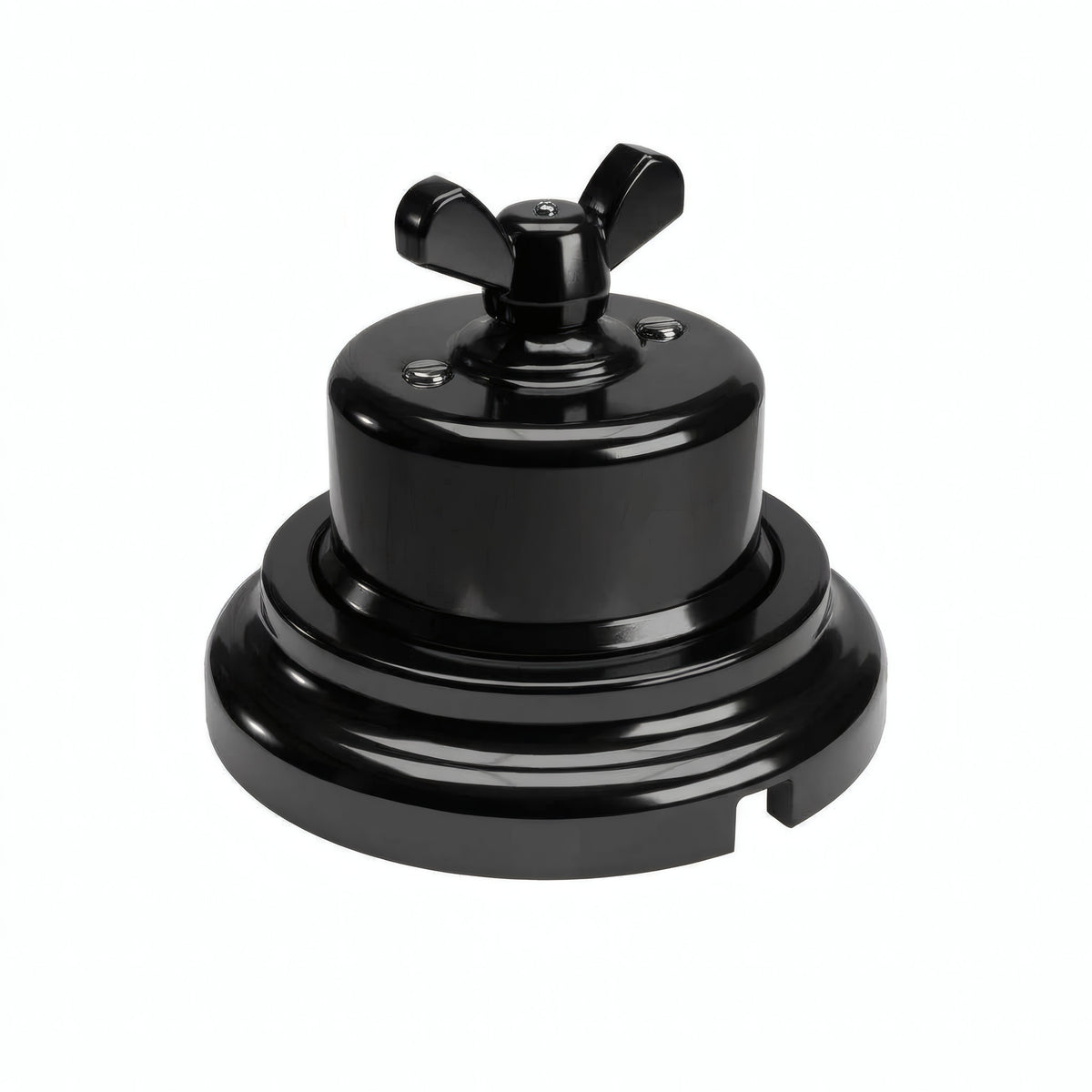 Kit deviatore in porcellana con galletto e base — Nero / Nero / Piatta Ø 100 mm