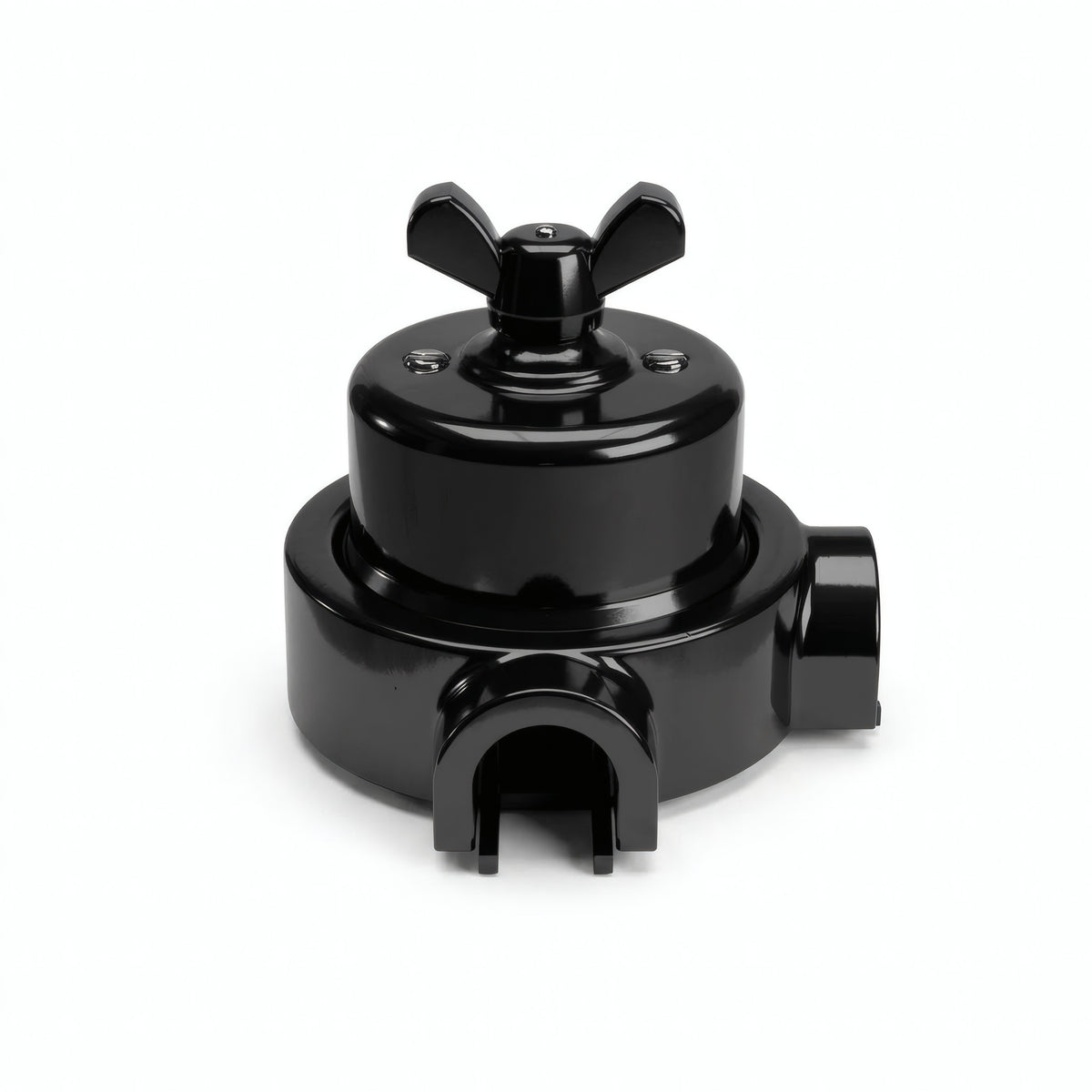 Kit deviatore in porcellana con galletto e base — Nero / Nero / 2 uscite