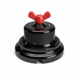 Kit deviatore in porcellana con galletto e base — Nero / Rosso / Piatta Ø 100 mm