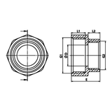 Disegno tecnico quotato: manicotto ridotto F/F in ottone (rif. 1240)