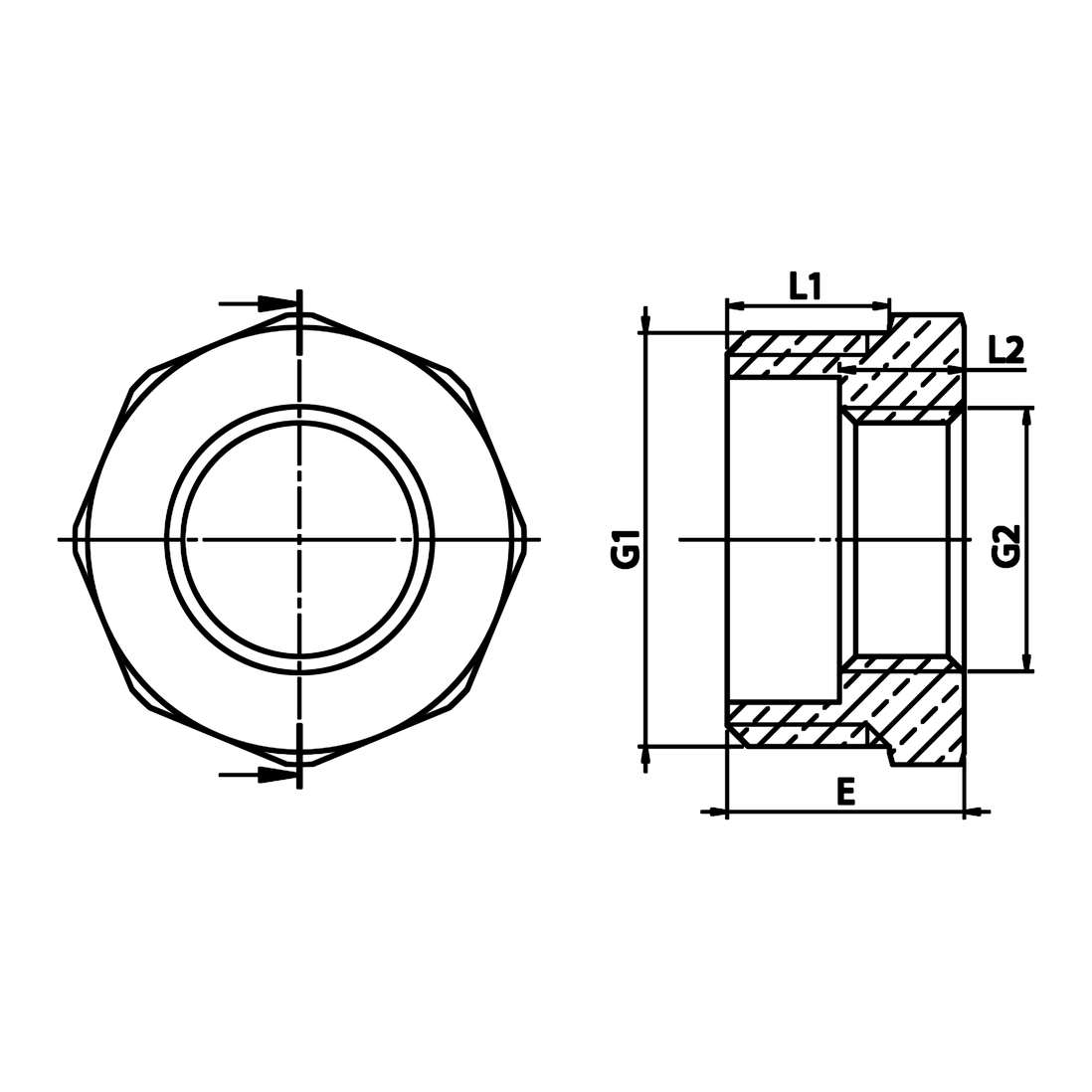 Disegno tecnico quotato: riduzione semplice M/F in ottone (rif. 1241)
