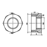 Disegno tecnico quotato: riduzione semplice M/F in ottone (rif. 1241)