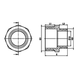 Disegno tecnico quotato: nipplo ridotto M/M in ottone (rif. 1245)