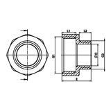 Disegno tecnico quotato: nipplo ridotto F/M in ottone (rif. 1246)