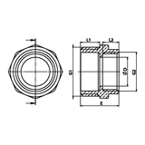 Disegno tecnico quotato: nipplo ridotto M/F in ottone (rif. 1247)