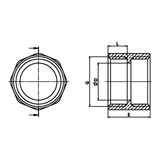 Disegno tecnico quotato: manicotto F/F con battuta in ottone (rif. 1270)