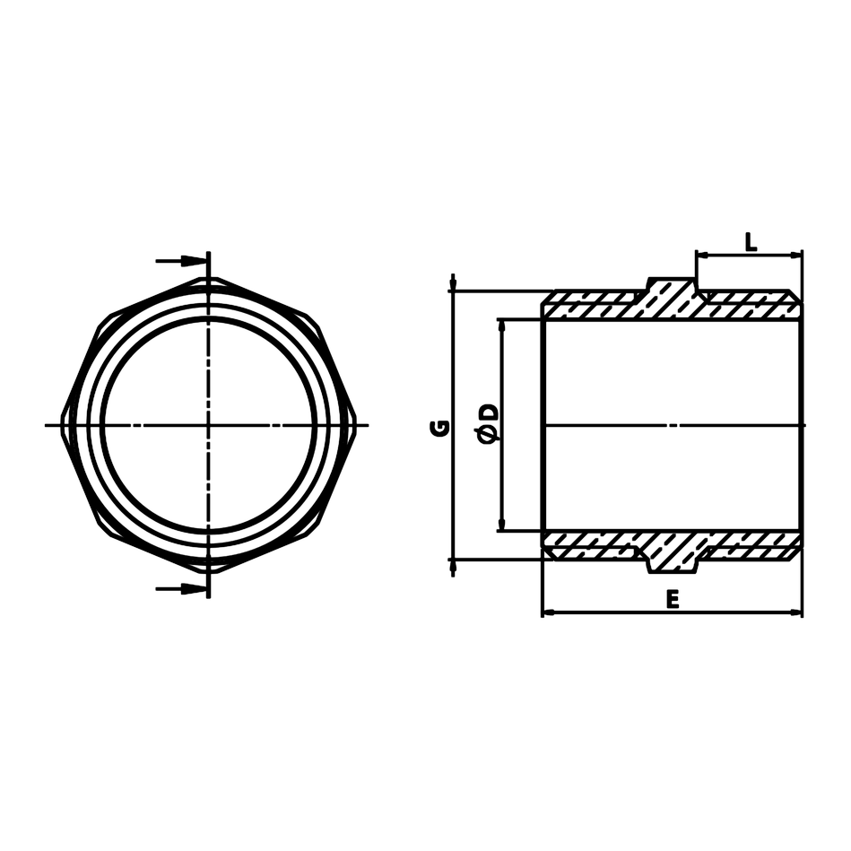 Disegno tecnico quotato: nipplo uguale M/M in ottone (rif. 1280)