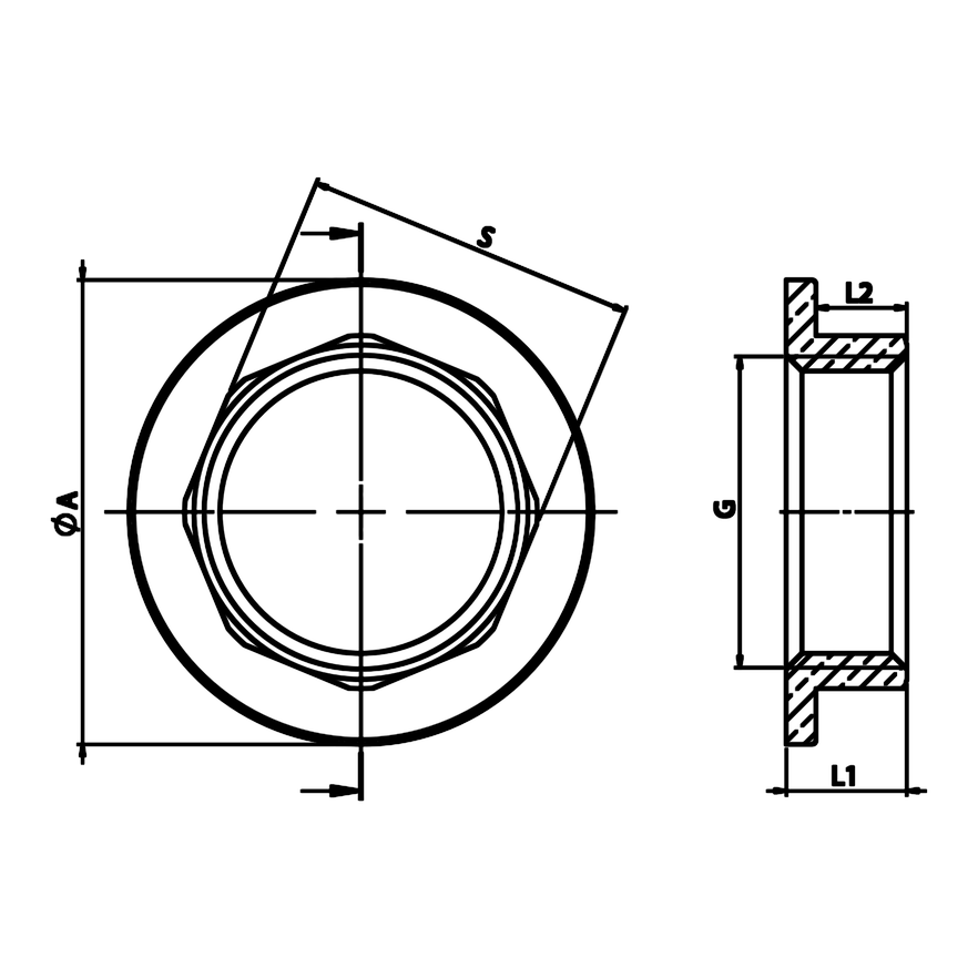 Disegno tecnico quotato: controdado con piattello in ottone (rif. 1609)