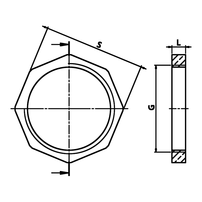 Disegno tecnico quotato: controdado in ottone (rif. 1613)