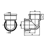 Disegno tecnico quotato: gomito 90° F/F in ottone (rif. 2090)