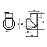 Disegno tecnico quotato: gomito ridotto F/M in ottone (rif. 2093)