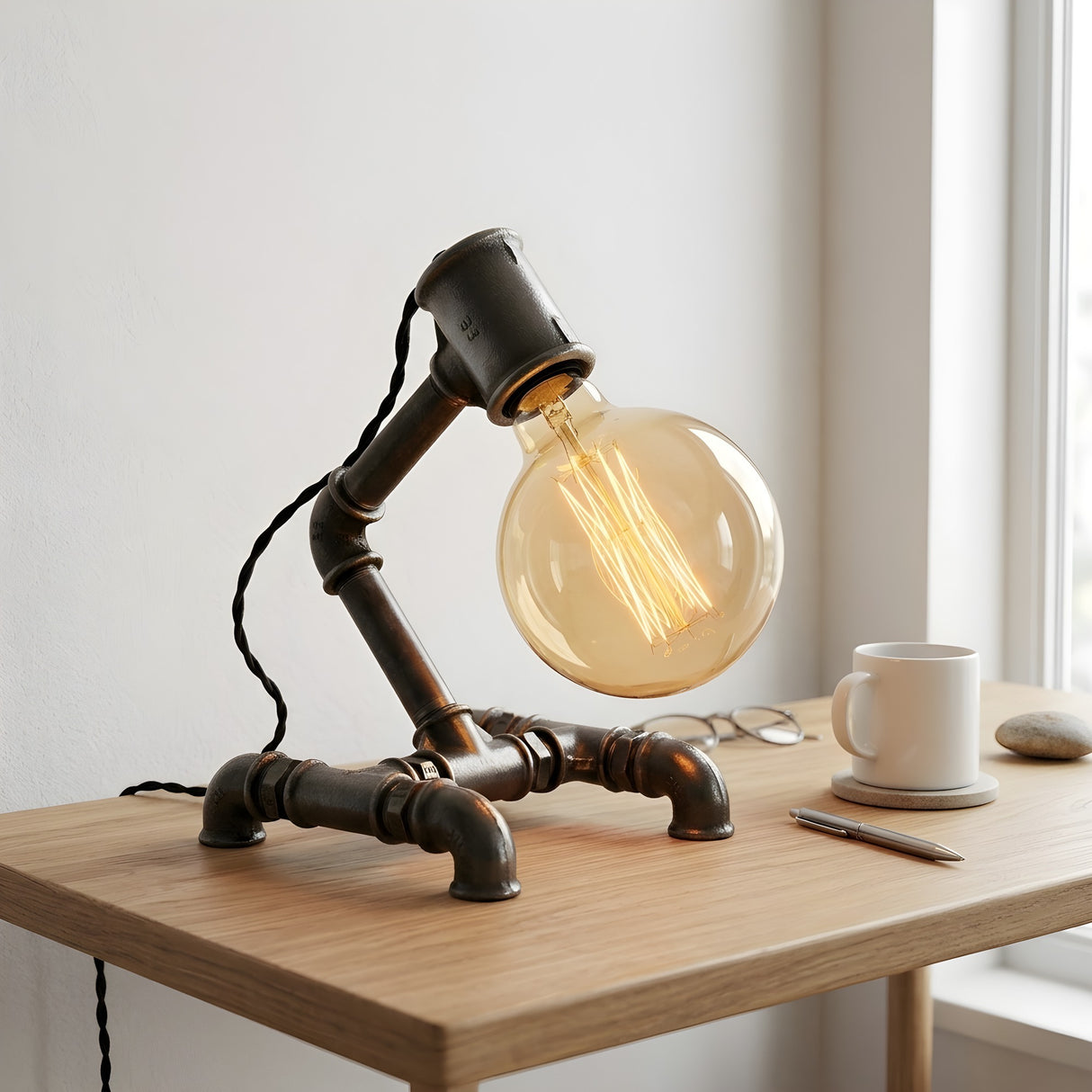 Lampe à poser Hiroba pour salon ou bureau, déco industrielle