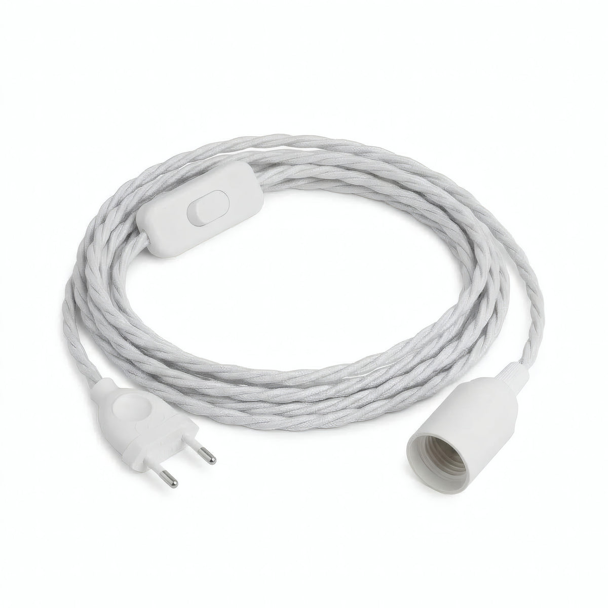 Lampada a sospensione con cavo tessile intrecciato, cotone bianco ottico, portalampada E14