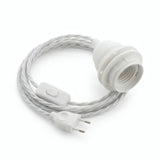 Lampada a sospensione con cavo tessile intrecciato, cotone bianco ottico, portalampada E27 con ghiere per paralume