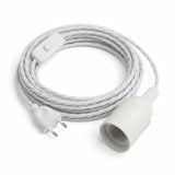Lampada a sospensione con cavo tessile intrecciato, cotone bianco ottico, portalampada E27