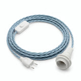 Lampada a sospensione con cavo tessile intrecciato, cotone blu oceano, portalampada E14 con ghiere per paralume