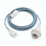 Lampada a sospensione con cavo tessile intrecciato, cotone blu oceano, portalampada E27 con ghiere per paralume