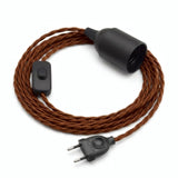 Lampada a sospensione con cavo tessile intrecciato, cotone marrone cannella, portalampada E27