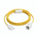Lampada a sospensione con cavo tessile intrecciato, effetto seta giallo mais, portalampada E14