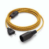 Lampada a sospensione con cavo tessile intrecciato, effetto seta giallo senape, portalampada E14
