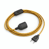 Lampada a sospensione con cavo tessile intrecciato, effetto seta giallo senape, portalampada E27
