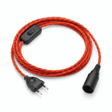 Lampada a sospensione con cavo tessile intrecciato, effetto seta rosso fuoco, portalampada E14