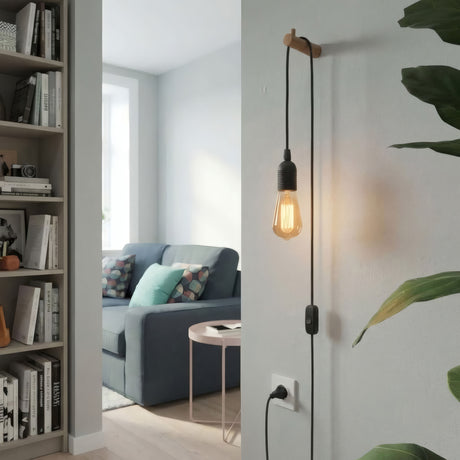 Lampada a sospensione con cavo tessile tinta unita, ambientazione