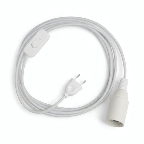 Lampada a sospensione con cavo tessile tinta unita, cotone bianco ottico, portalampada E14
