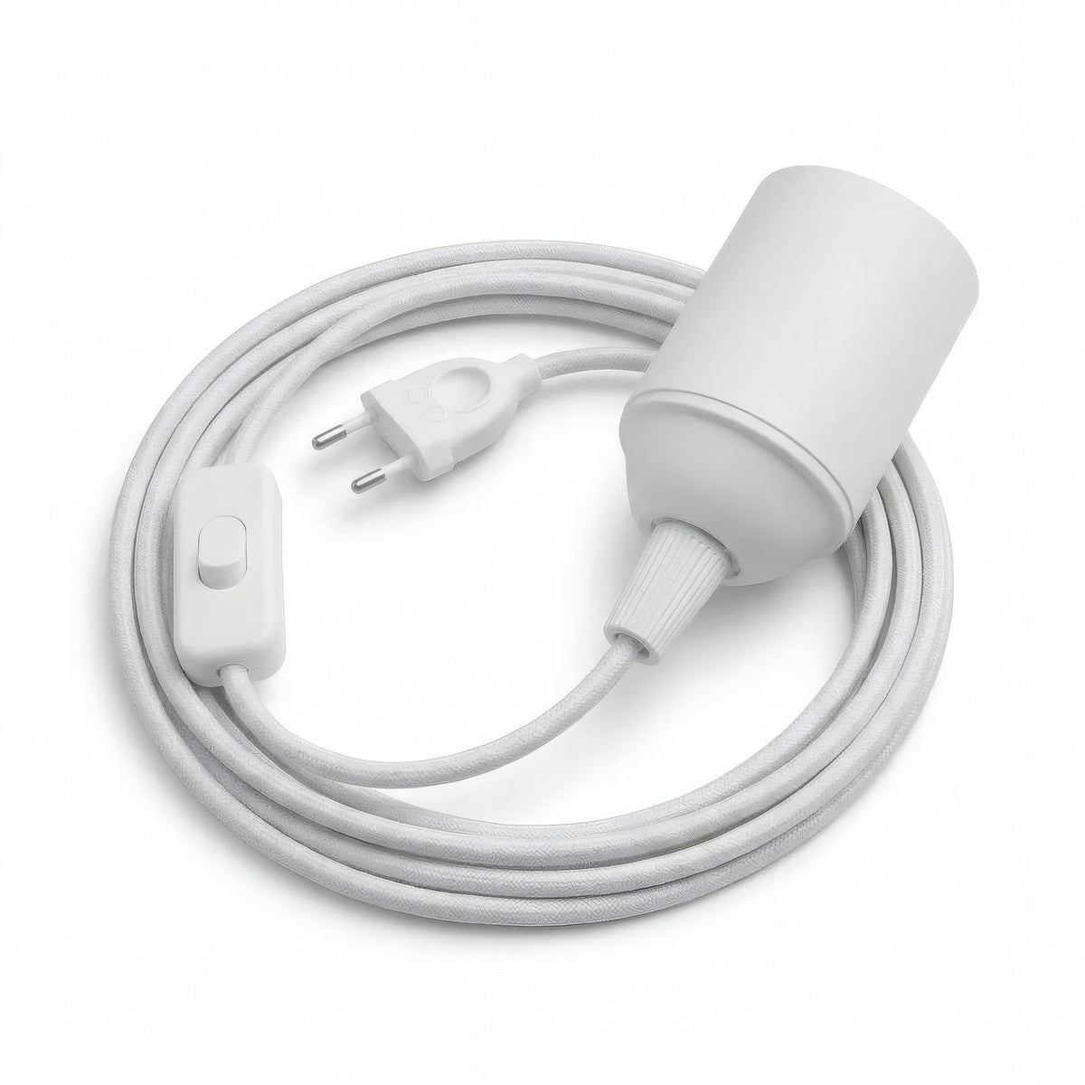 Lampada a sospensione con cavo tessile tinta unita, cotone bianco ottico, portalampada E27