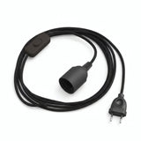 Lampada a sospensione con cavo tessile tinta unita, cotone nero carbone, portalampada E27, altra vista