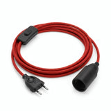 Lampada a sospensione con cavo tessile tinta unita, cotone rosso fuoco, portalampada E14